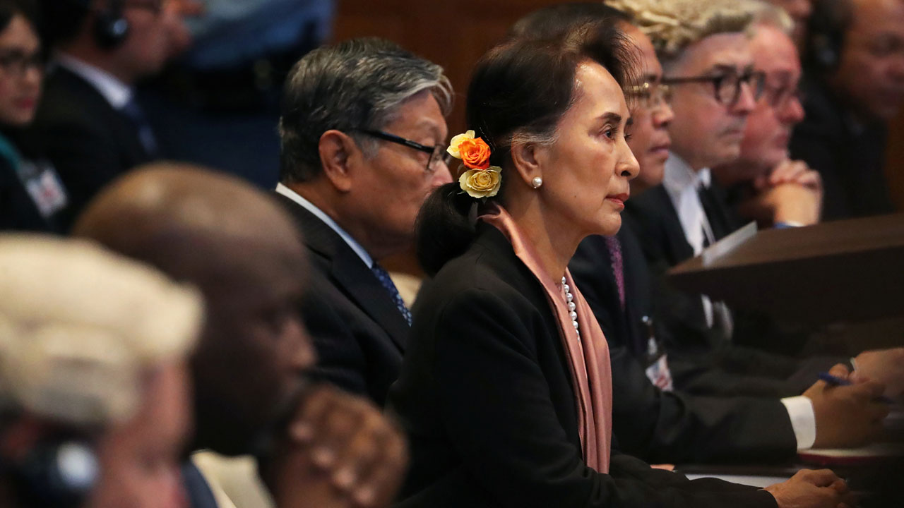 Myanmar’s leader Aung San Suu Kyi attends a hearing at International Court of Justice in The Hague