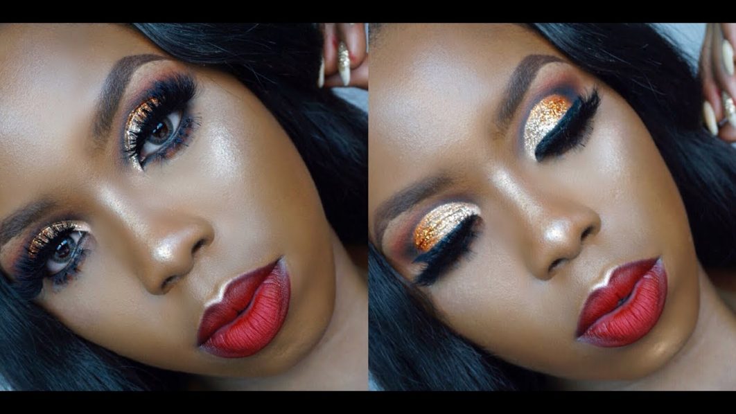 Gold glam eyes and red lips. Photo Lhidhia Stanley