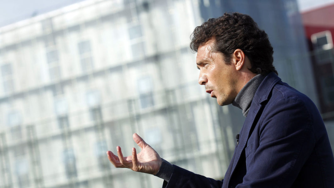 Barcelona’s soccer director of youth development Guillermo Amor speaks during an interview at Joan Gamper training camp in Barcelona