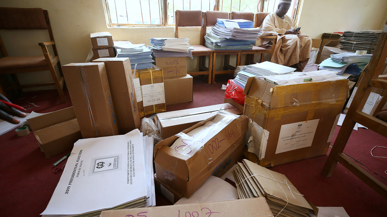 Electoral materials are seen at the INEC office in Daura