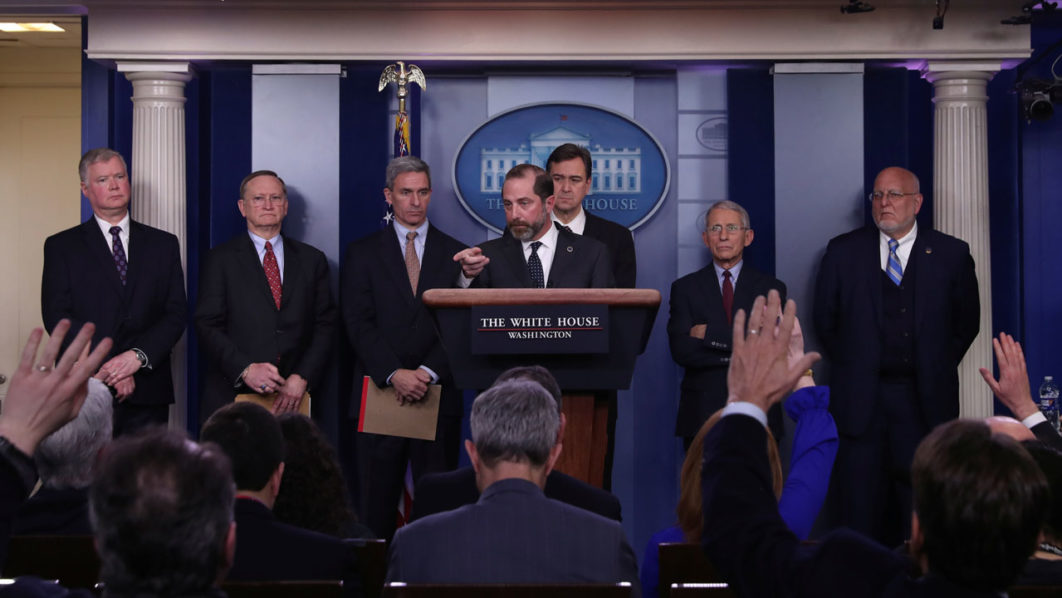 U.S. Health and Human Services Secretary Azar addresses White House briefing on coronavirus in Washington