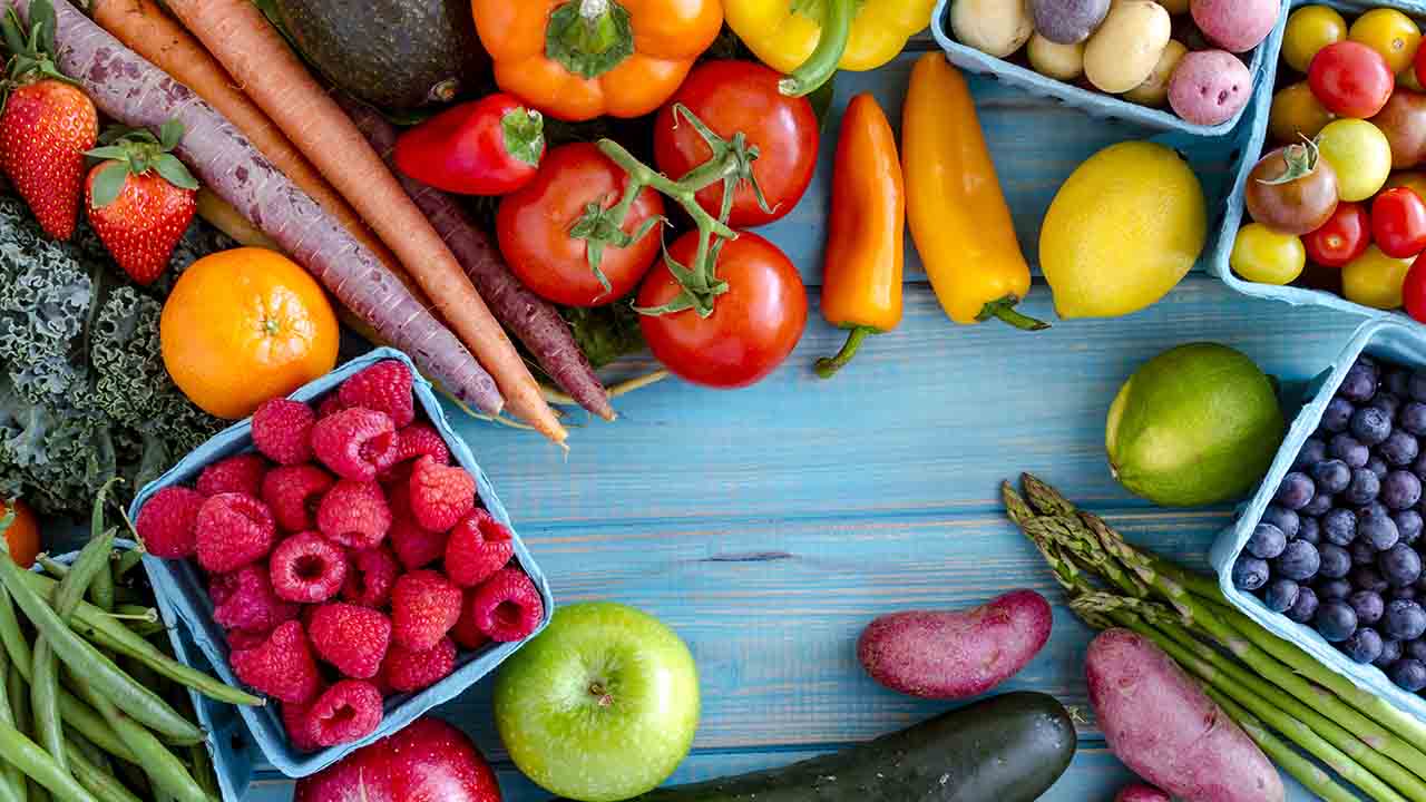Assorted Fruits and Vegetables Background