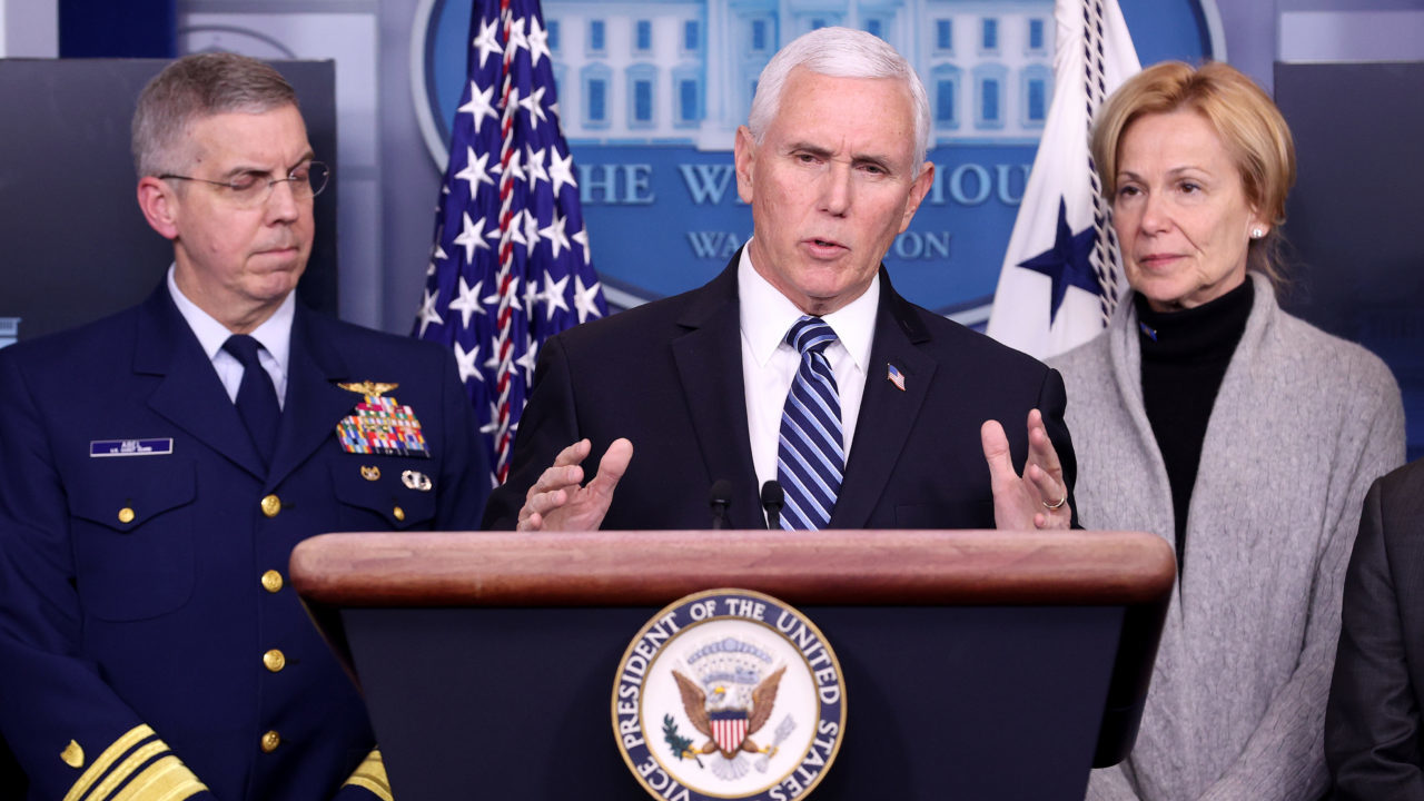 Members Of The White House Coronavirus Taskforce Hold Briefing In White House