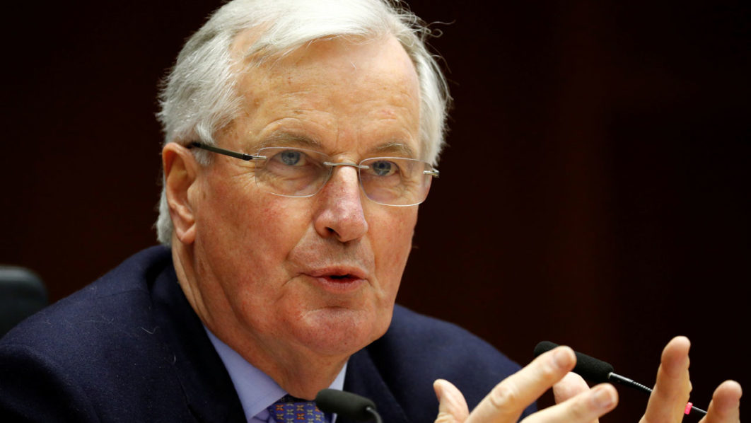 Barnier, EU Commission’s Head of Task Force for Relations with Britain, speaks in Brussels