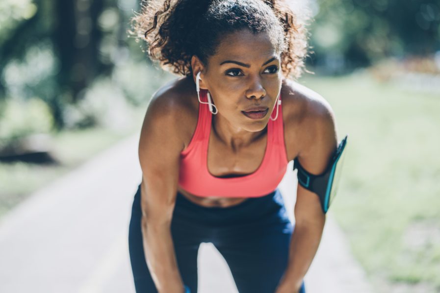 Sportswoman with bare face. Photo wired
