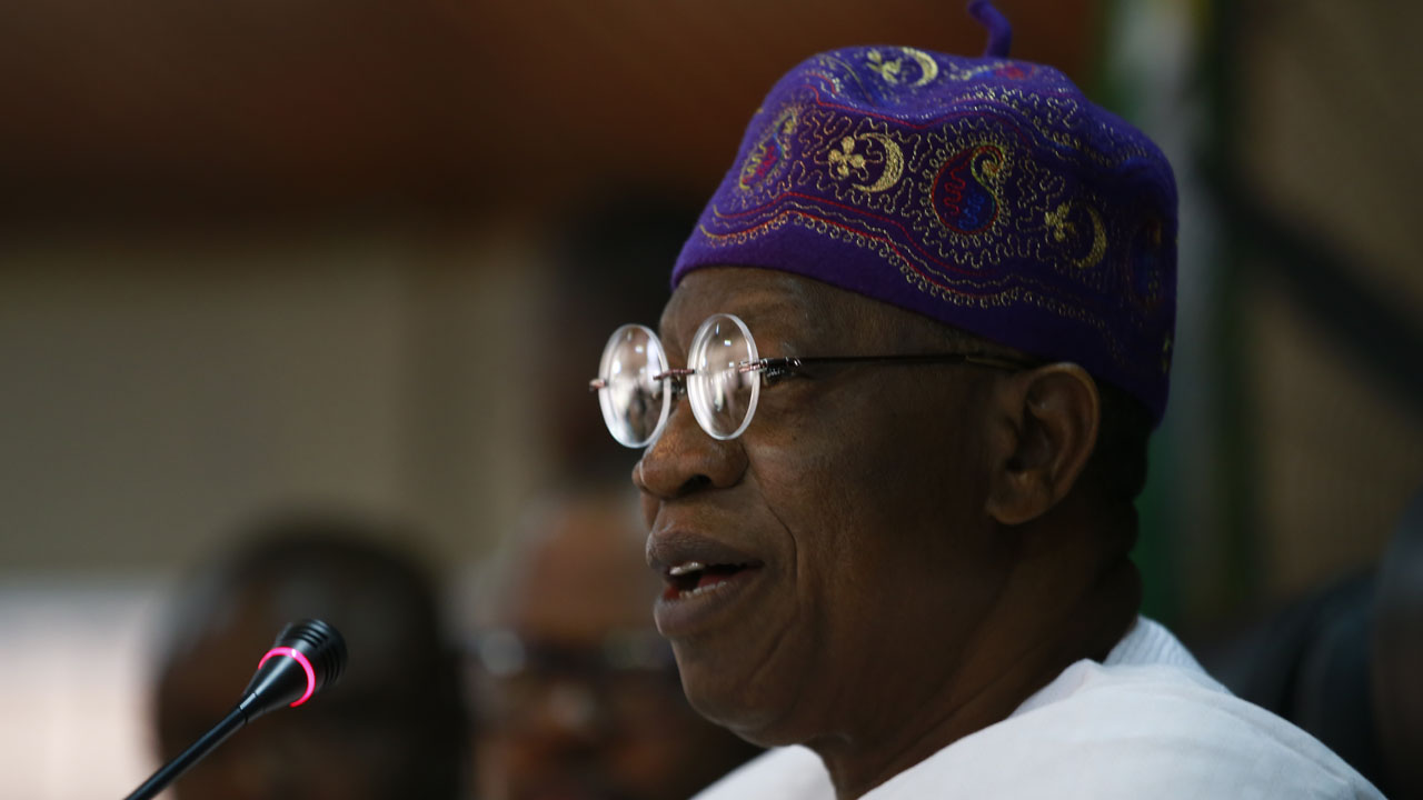 Minister of Information Lai Mohammed briefs the media on the town of Bama liberated from Boko Haram, during a news conference in Abuja