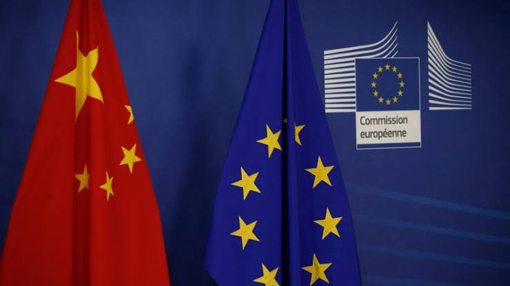 Flag of EU and flag of China
