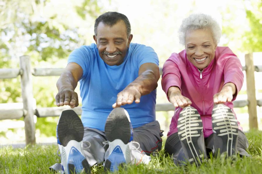 Elderly couples stretching