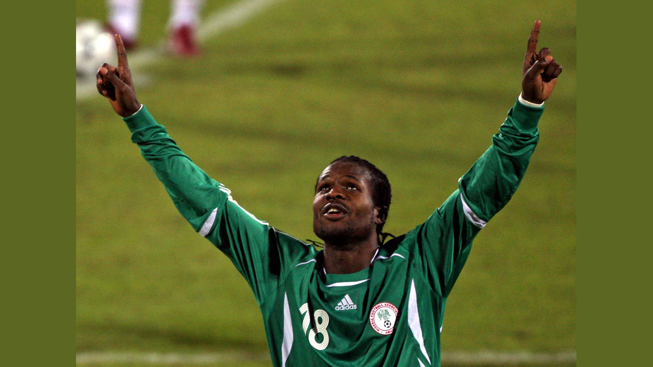 Nigeria’s Obodo celebrates his goal against Zimbabwe during their African Nations Cup in Port Said