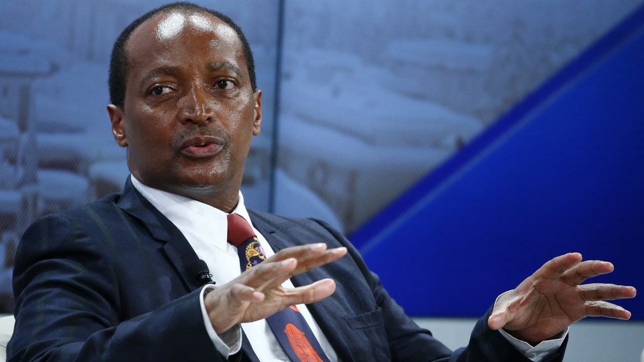 Motsepe, Founder and Executive Chairman of African Rainbow Minerals gestures during the session ‘Growing in Harder Times’ in the Swiss mountain resort of Davos