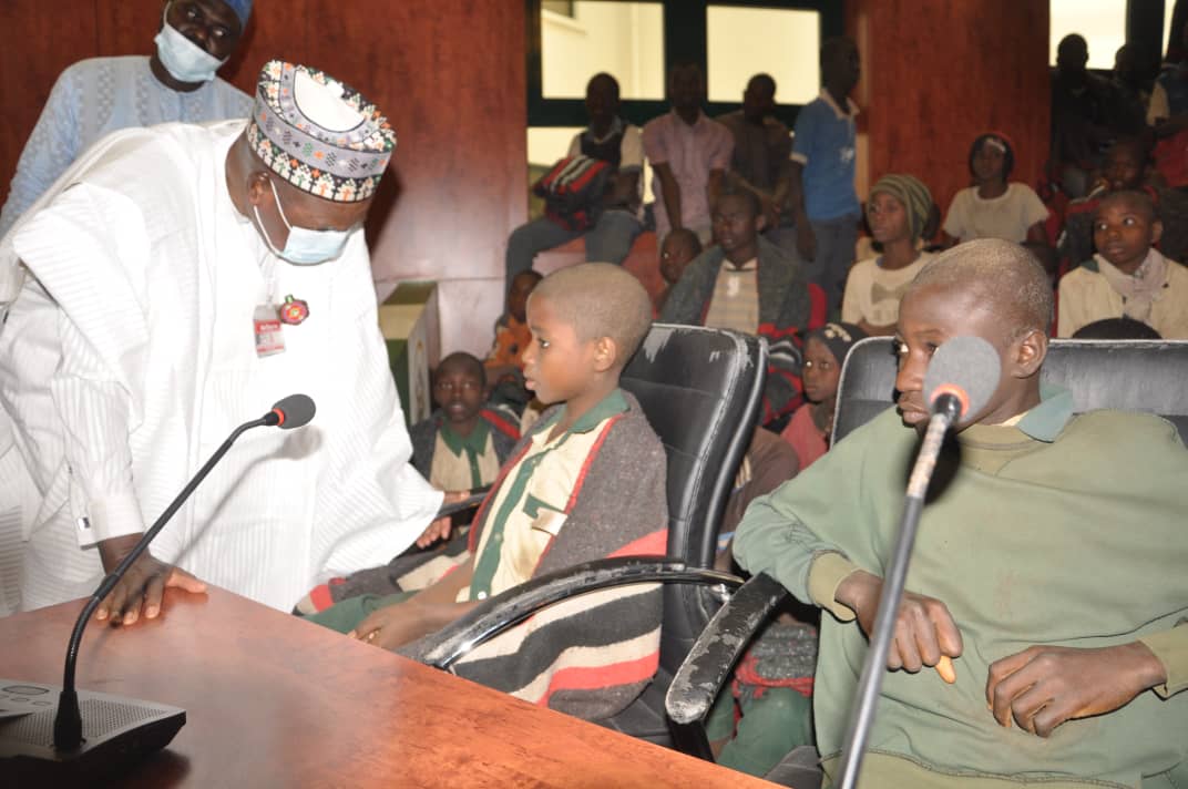 School boys being received by Katsina State governor Aminu Masari