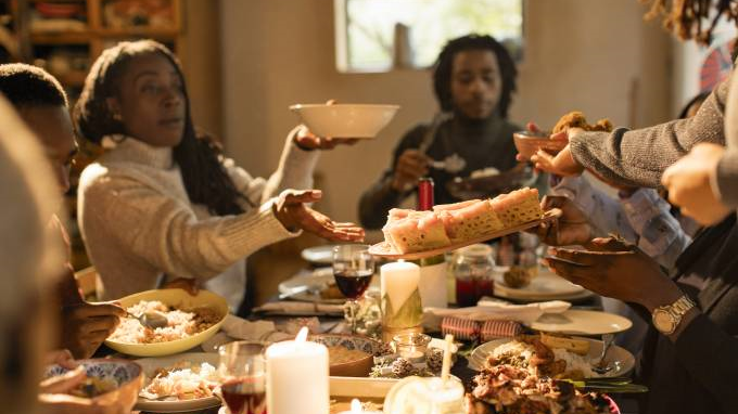 Family eating dinner together