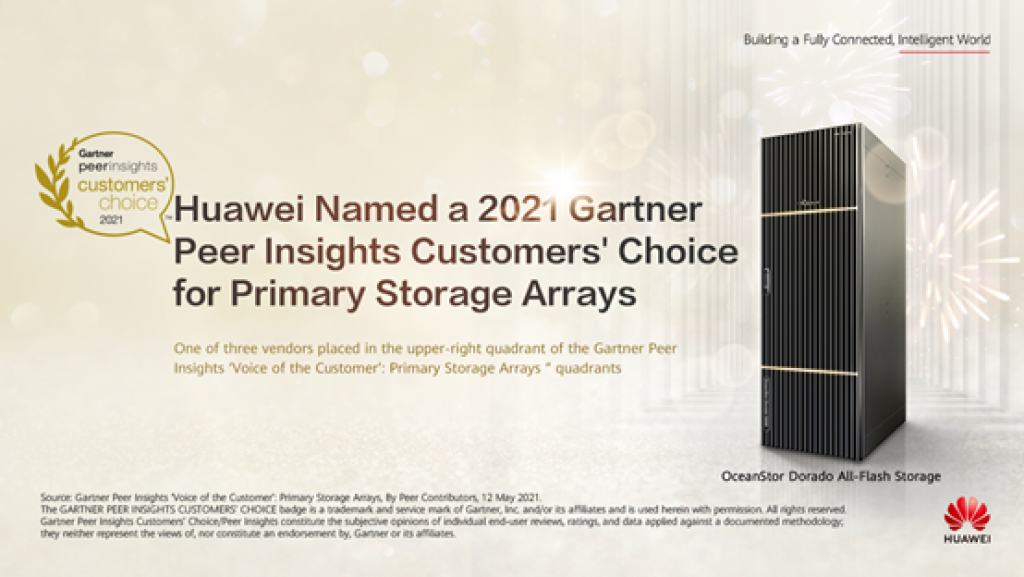 Huawei is Named a 2021 Gartner Peer Insights Customers’ Choice for Primary Storage Arrays