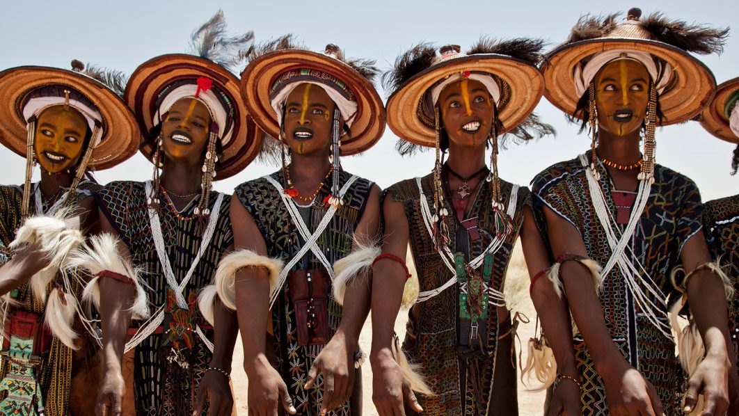 Wodaabe men dance at Gerewol festival near Ingal, Nothern Niger
