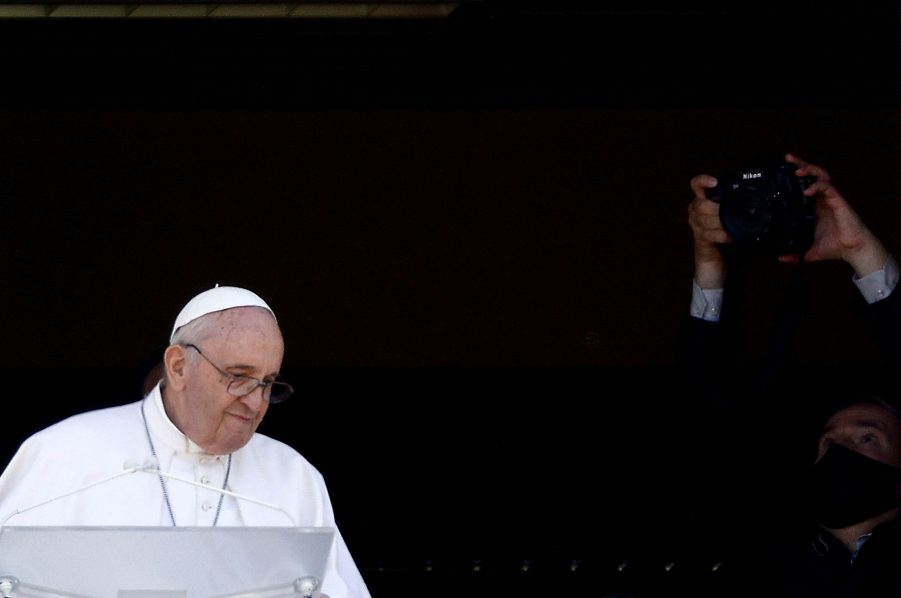 FILE PHOTO: Pope Francis leads the Angelus prayer from Gemelli hospital in Rome