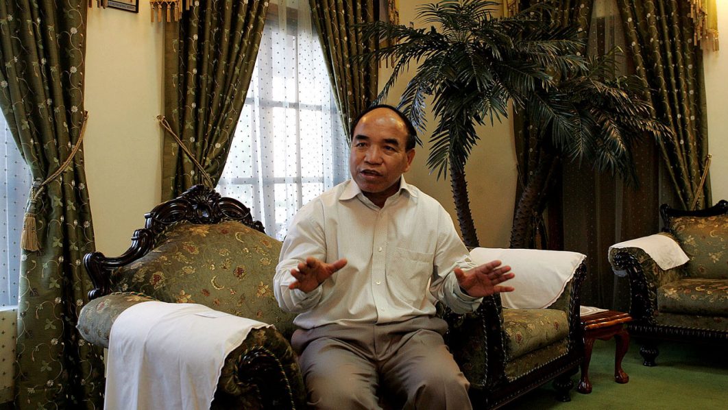 Mizoram’s Chief Minister Zoramthanga gestures during an interview at Aizawl.