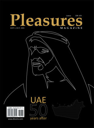 UAE Golden Jubilee: Sketch Portrait of UAE’s Founding Father Sheikh Zayed Covers Pleasures Magazine Sept/Oct 2021 Issue
