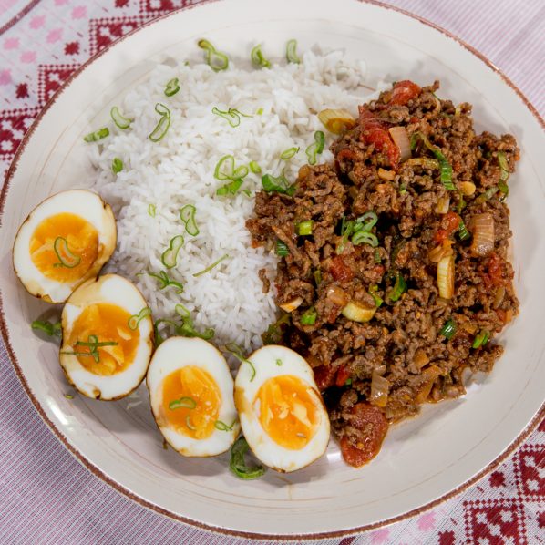 Ground beef, rice and egg