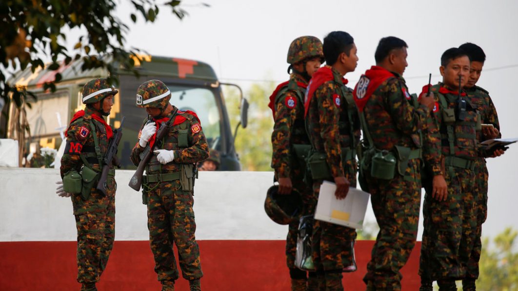FILE PHOTO : Myanmar military troops take part in a military exercise at Ayeyarwaddy delta region in Myanmar