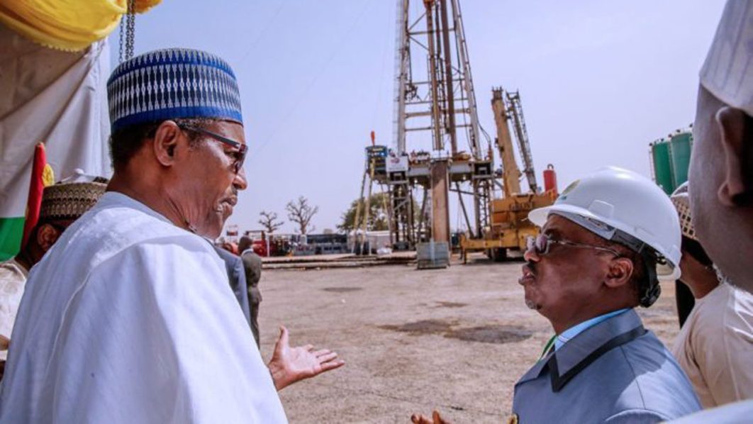 Buhari-and-Maikanti-Baru-at-the-flag-off-of-oil-drilling-in-Bauchi-state