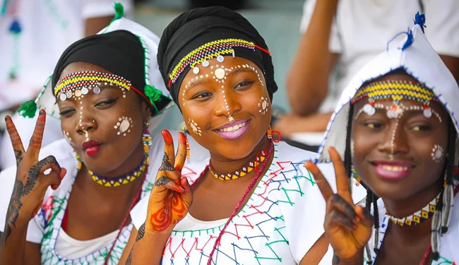 Young-Nigerian-ladies-dressed-in-Fulani-attire-at-the-Eagle-Square