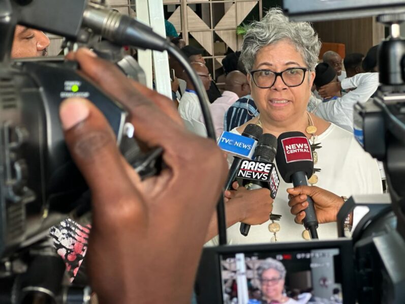 Barbara Brandon-Croft during a press gaggle at the end of the workshop