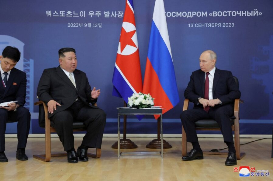FILE PHOTO: Russia’s President Putin and North Korea’s leader Kim meet in Amur region
