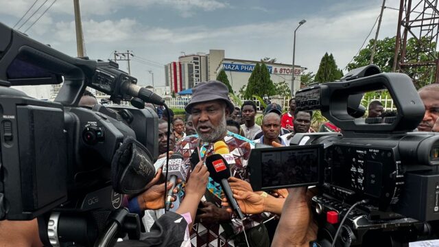 Emmanuel Onwubiko ( middle) during the protest against media trial of Matawalle