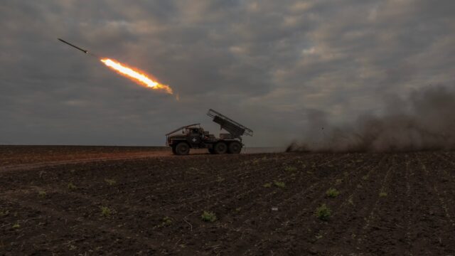 Ukrainian servicemen of the 92nd Assault Brigade fire BM-21 'Grad' multiple rocket launcher toward Russian positions, in the Kharkiv region, on May 15, 2024, amid the Russian invasion of Ukraine.(Photo by Roman PILIPEY / AFP)