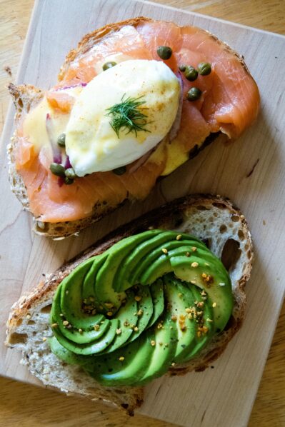 Egg, fish and avocado photo by Soyum from Pexels