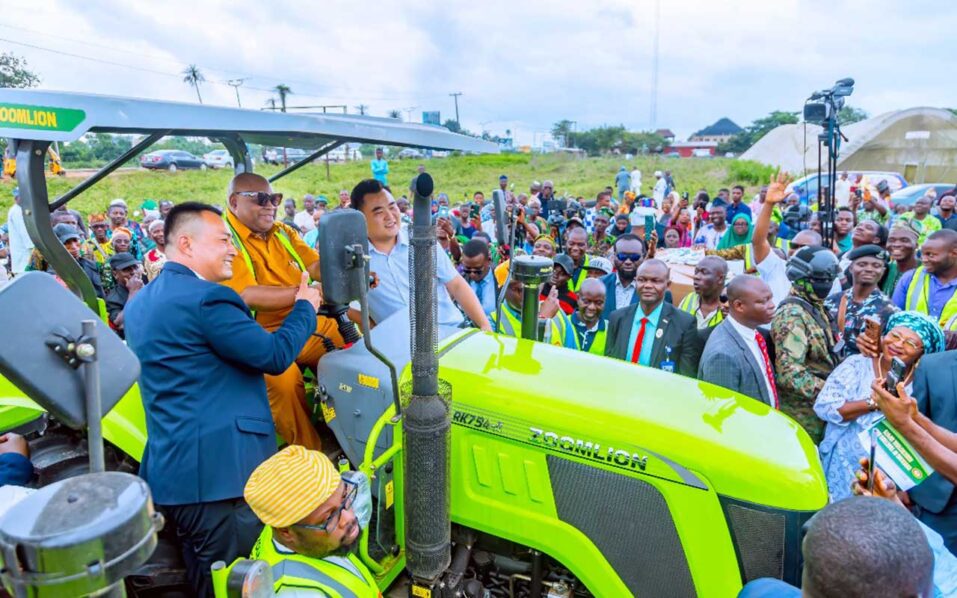 Governor-Ademola-testing-one-of-the-tractors-during-the-presentation-of-the-inputs