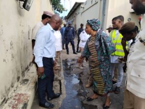 Commissioner for Environment, Hajia Nafisat Musa-Buge with her management team inspecting the dirty environment of some restaurants in Ilorin