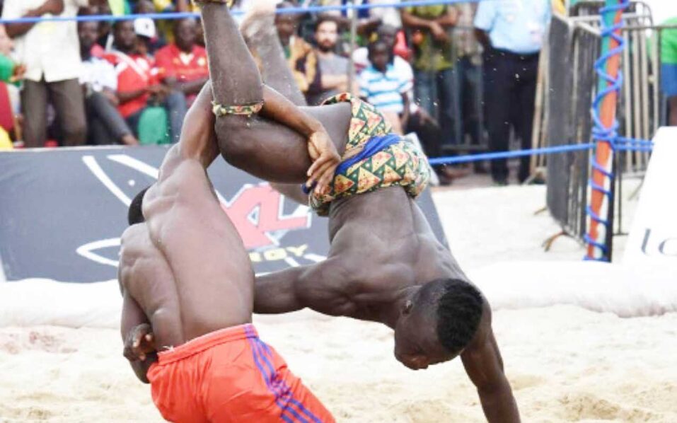 Traditional-wrestlers-competing-during-a-championship