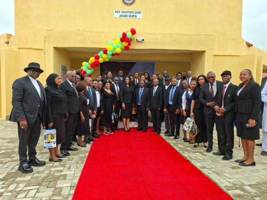 Chief Judge of Lagos State, Justice Kazeem Alogba, Members of the Lawyers Forum during the commissioning of a new High Court and Magistrates’ Court complex in Amuwo-Odofin Local Council