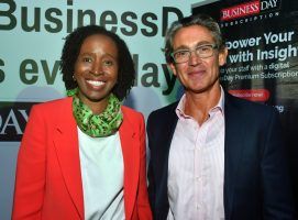Special Adviser to the President on Finance and the Economy, Sanyade Okoli (left),  and the Managing Director, BAT West and Central Africa, Yarub Al-Bahrani, at the 2025 edition of the BusinessDay CEO Forum held at the Federal  Palace Hotel, Lagos, recently