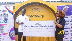 A winner, Ezekiel Ifada and Chief Digital Officer, MTN Nigeria, A’isha Umar Mumuni