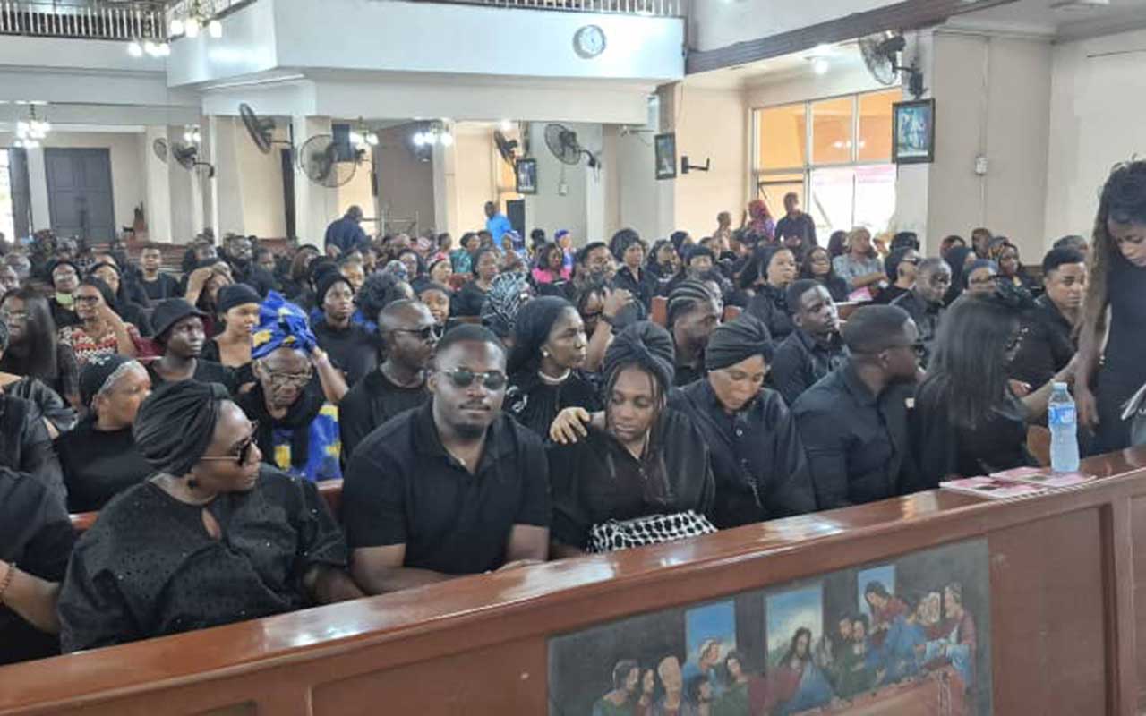 This image shows a funeral service for Somtochukwu “Sommie” Maduagwu, a former Arise News anchor and lawyer.