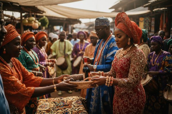 husband and wife receiving a gift on the market