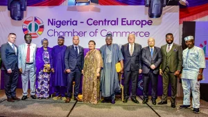 Advisory Council Members and Excos: Tomas Turecek (left); Prof Andrew Haruna; Hajia Zainab Gwamna; Dr Rislan Kanya; H.E Ambassador Tomas Vyprachticky; Dr Dere Awosika; Rt. Hon Yakubu Dogara; Peter Markvart; Prof Jan Zahorik, OJ Wada, and Chinedu Nwigwe during the dinner in Abuja.