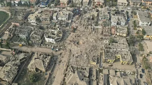 An aerial view of the explosion site. Source Lateef Aremu Twitter