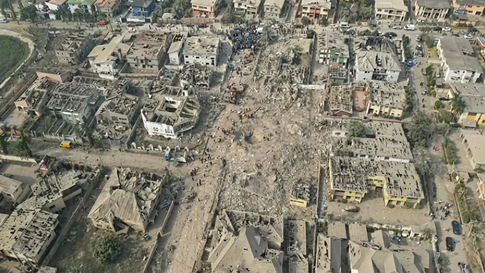 An aerial view of the explosion site. Source Lateef Aremu Twitter