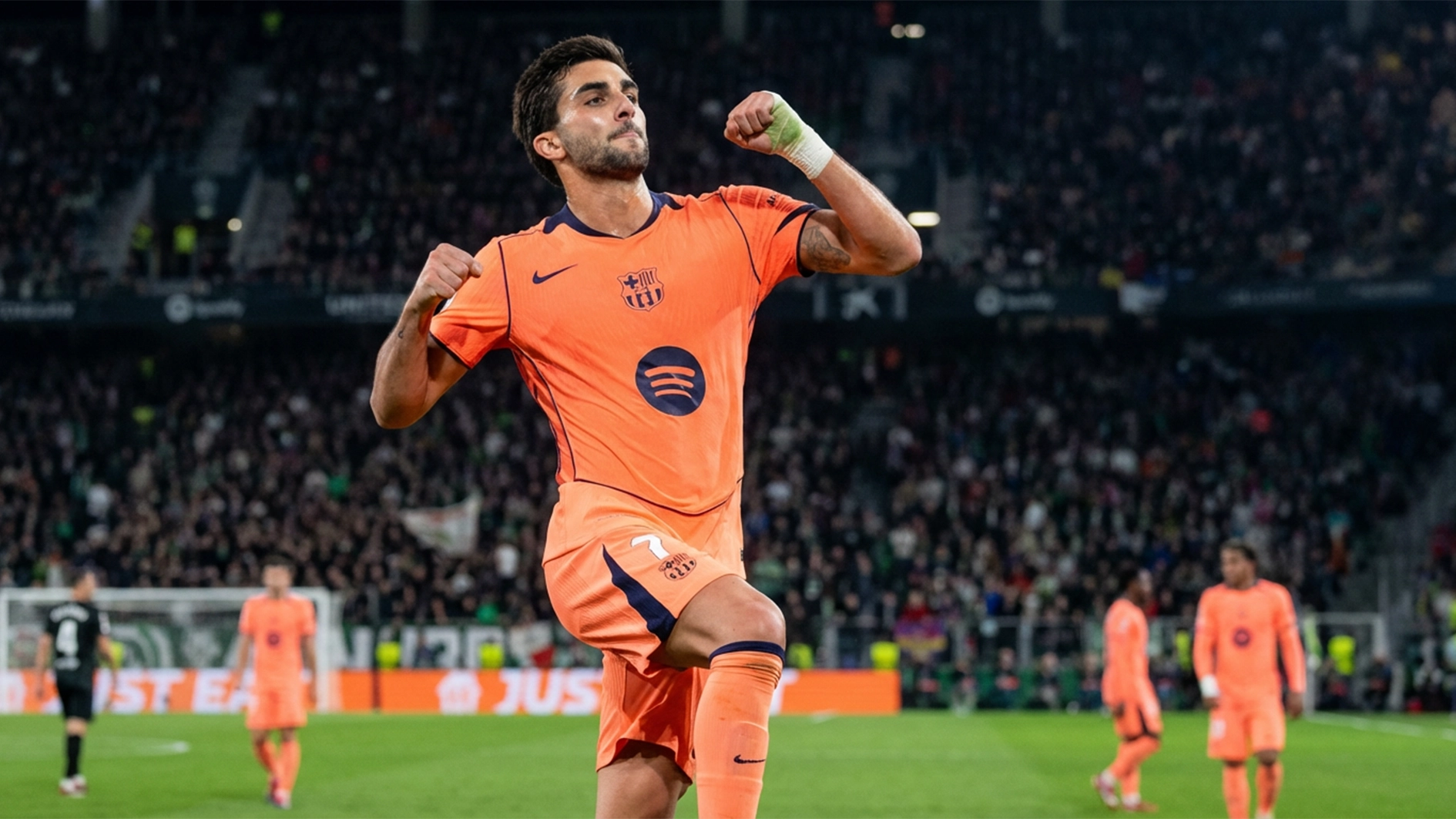 Barcelona’s Spanish forward Ferran Torres celebrates after scoring a hat-trick against Real Betis in La Liga © CRISTINA QUICLER / AFP