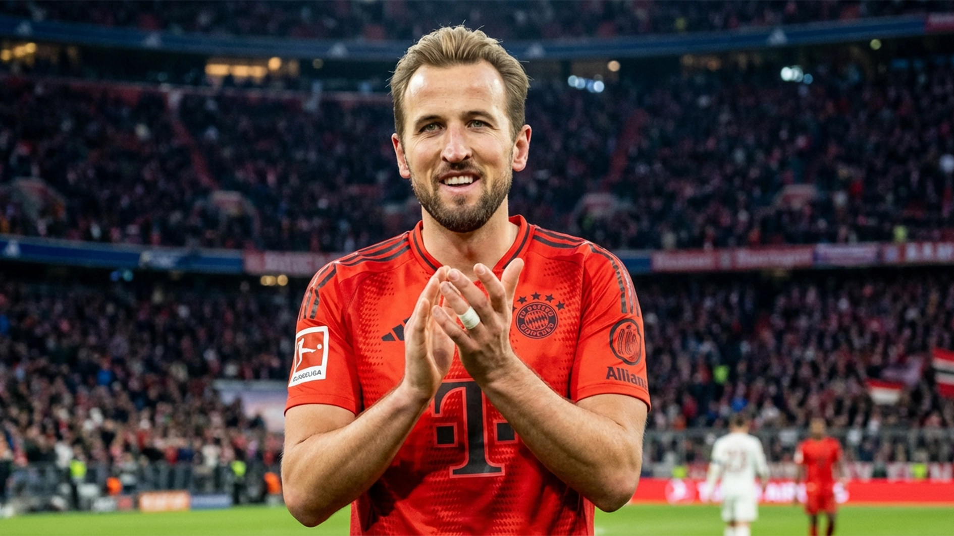 Bayern Munich’s English forward #09 Harry Kane reacts during the German first division Bundesliga football match between FC Bayern Munich and VfL Wolfsburg in Munich, southern Germany, on January 18, 2025. (Photo by LUKAS BARTH-TUTTAS / AFP) / DFL REGULATIONS PROHIBIT ANY USE OF PHOTOGRAPHS AS IMAGE SEQUENCES AND/OR QUASI-VIDEO