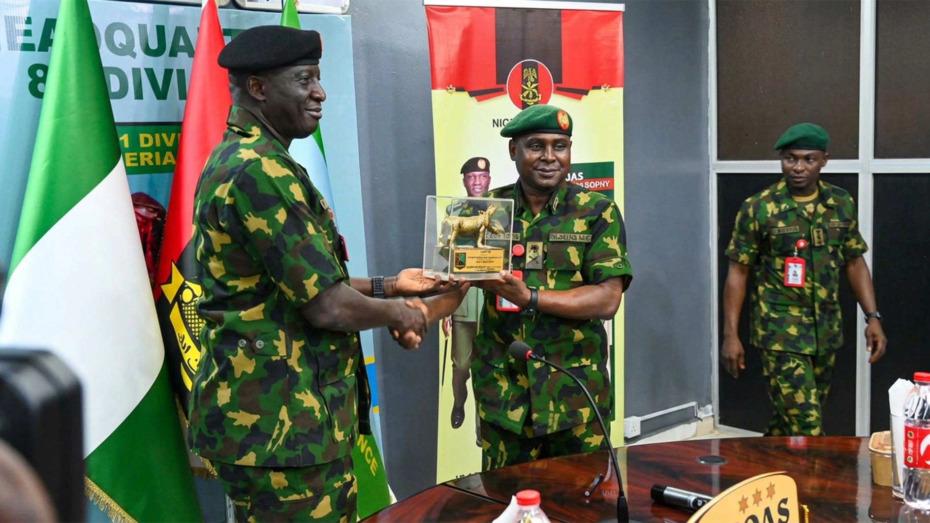CoAS, Lt.-Gen. Waidi Shaibu (left) with GOC, 81 Division, Maj.-Gen. Farouk Mijinyawa during the visit.