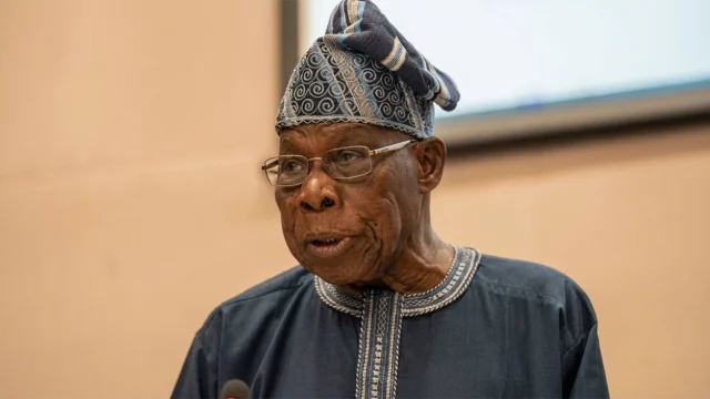 Former President of Nigeria Olusegun Obasanjo . (Photo by Amanuel Sileshi AFP) (Photo by AMANUEL SILESHI AFP via Getty Images)