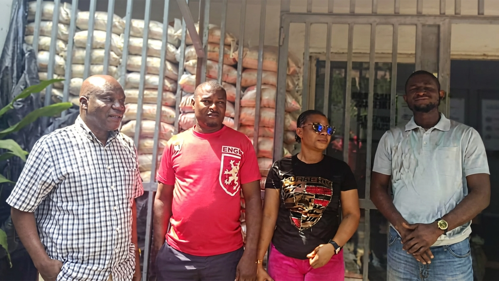 Officials of the firm with gift items