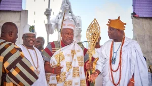 President of Ghana, John Dramani Mahama and Ooni of Ife, Oba Adeyeye Babatunde Enitan Ogunwusi Ojaja II