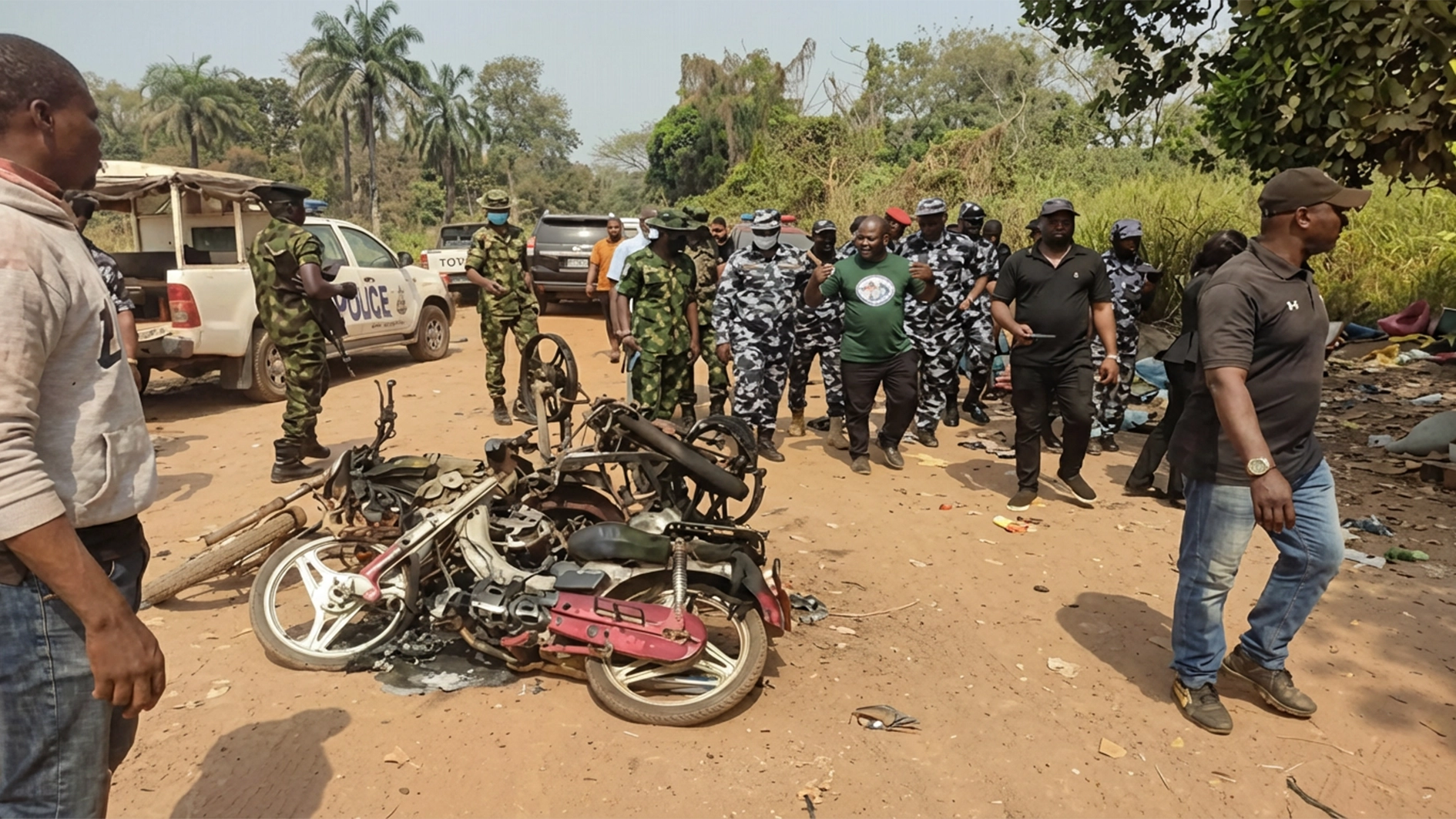 Some destroyed houses in the area and security operatives on ground