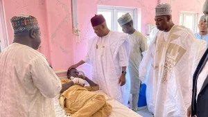 Vice President Kashim Shettima and Governor Babagana Zulum of Borno State pay a sympathy visit to victims of a bomb blast in Maiduguri