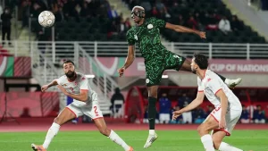 Victor Osimhen scored Nigeria’s opening goal in the 3-2 defeat of Tunisia on Saturday.
